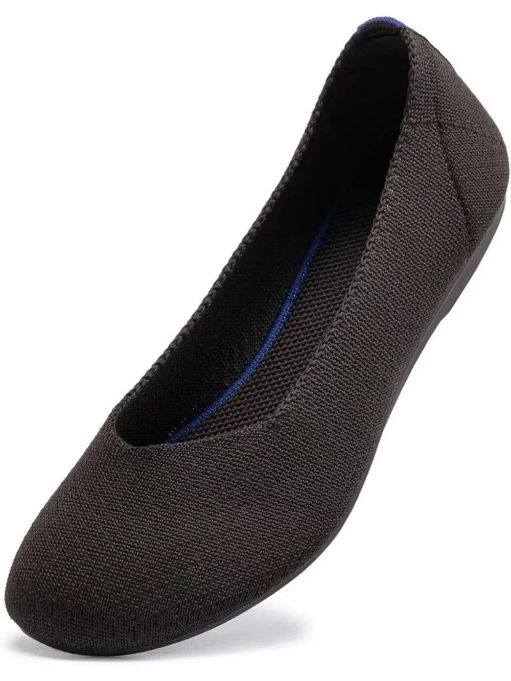 Womens Bronze Round Toe Knit Dress Low Wedge Slip On Ballerina Ballet Flat Shoes